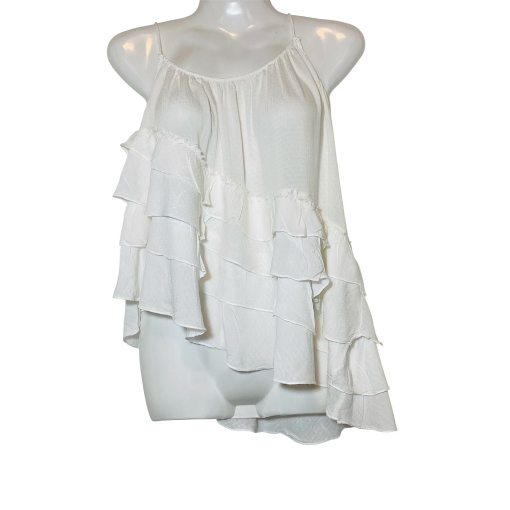 Free People Asymmetrical White Ruffled Spaghetti Strap Top Sz-Small